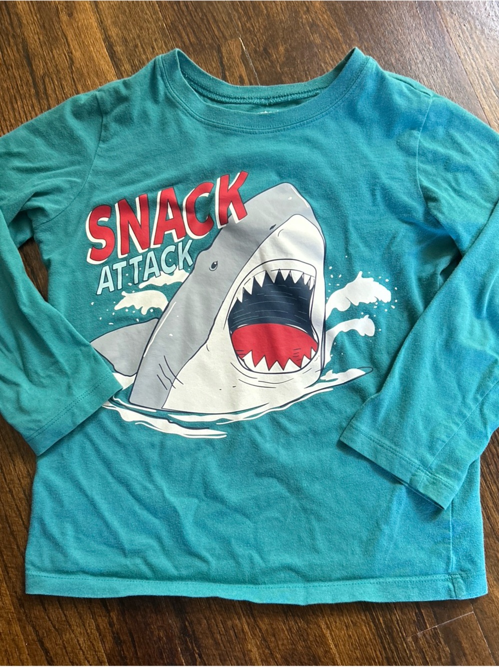 Carter's Teal 'Snack Attack' Shark Rashguard with Red Accent